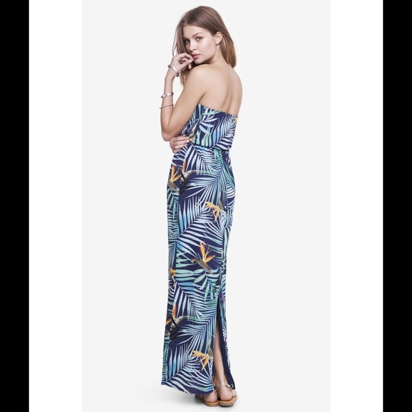 strapless tropical dress
